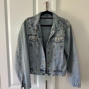 Women's Denim Jacket with Pearl Accents